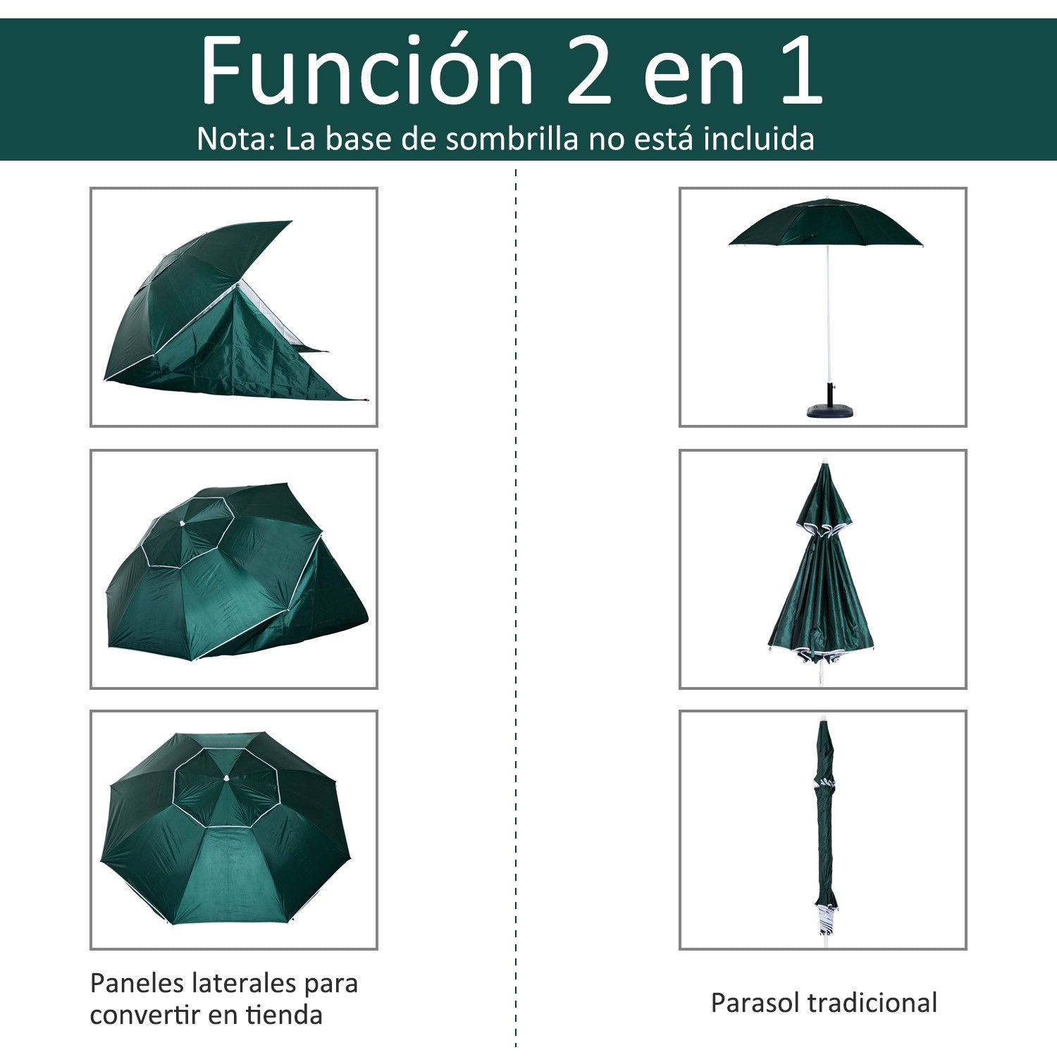 Chapéu de Sol de Praia com Painéis Laterais Tipo Tenda Chapéu de Sol para Praia com Proteção UV Φ210x222cm Verde Escuro