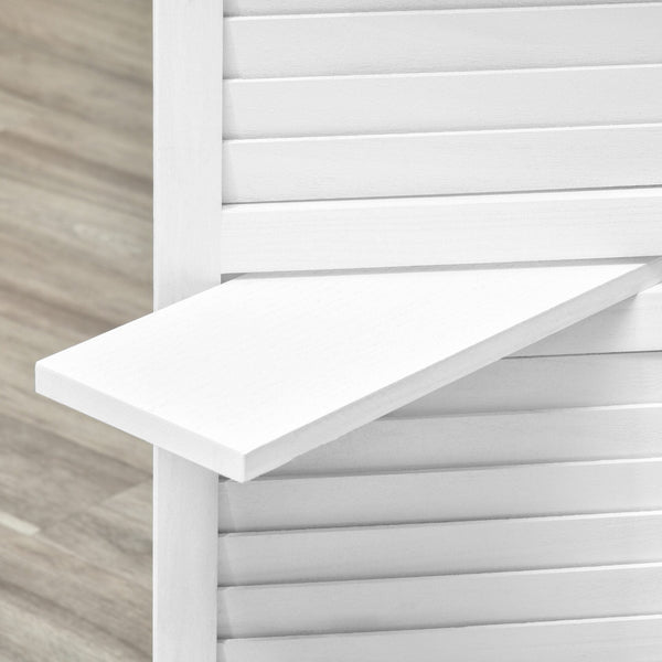 Biombo de 4 Painéis de Madeira Separador de Ambiente Dobrável com 3 Prateleiras Removíveis Desenho Persiana para Dormitório Escritório 160x170cm Branco