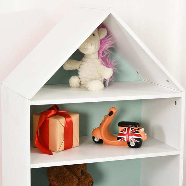 Estante infantil Estante de madeira para crianças para livros Brinquedos DVDs com 4 prateleiras 1 mesa de gaveta 2 cores Design compacto 50x30x142 cm Branco