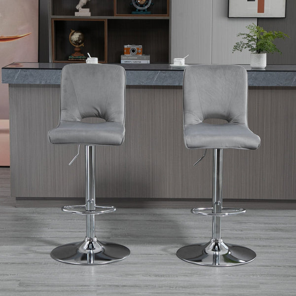 Conjunto de 2 Bancos de Bar Cadeiras Altas com Altura Ajustável e Giratórios com Estrutura de Metal e Apoio para os Pés 41x51x97-117cm Cinza