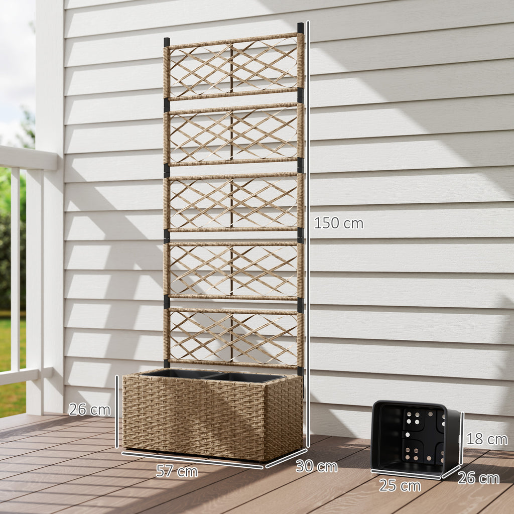 Jardineira com Treliça 2 Vasos Amovíveis para Plantas Trepadeiras Jardineira Grande para Exterior de Vime para Pátio Terraço 57x30x150 cm Madeira