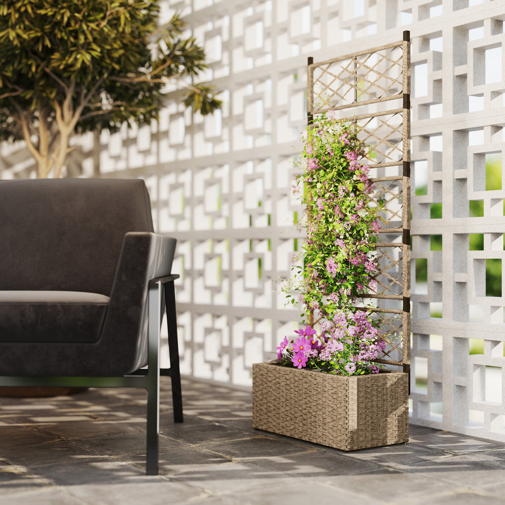 Jardineira com Treliça 2 Vasos Amovíveis para Plantas Trepadeiras Jardineira Grande para Exterior de Vime para Pátio Terraço 57x30x150 cm Madeira