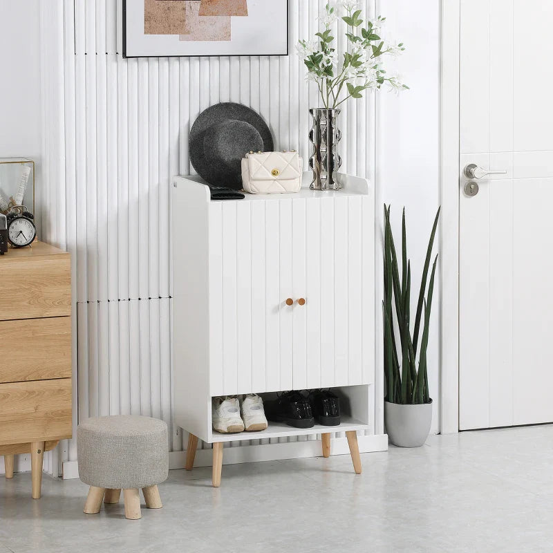 Sapateira com 2 Portas Armário para Sapatos com Prateleira Aberta e Prateleiras Ajustáveis para 15 Pares de Sapatos para Corredor Entrada 60x33x100cm Branco