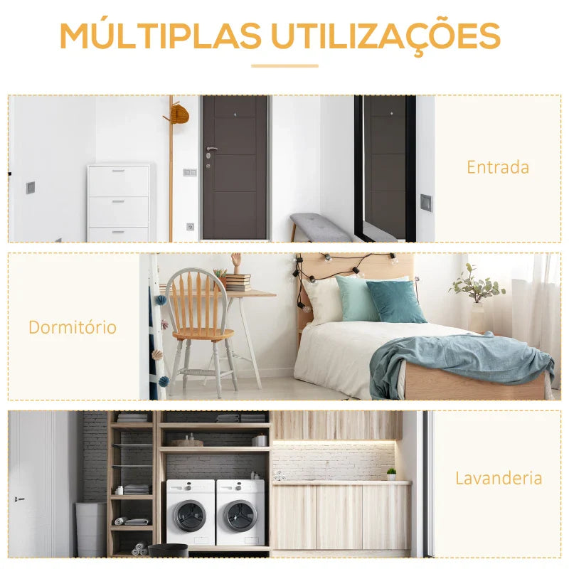 Suporte para Cabides Charriot de Madeira com 4 Prateleiras de Armazenamento e Barra de Pendurar para Dormitório Sala de Estar Entrada Estilo Industrial 101x39x160cm Madeira e Branco