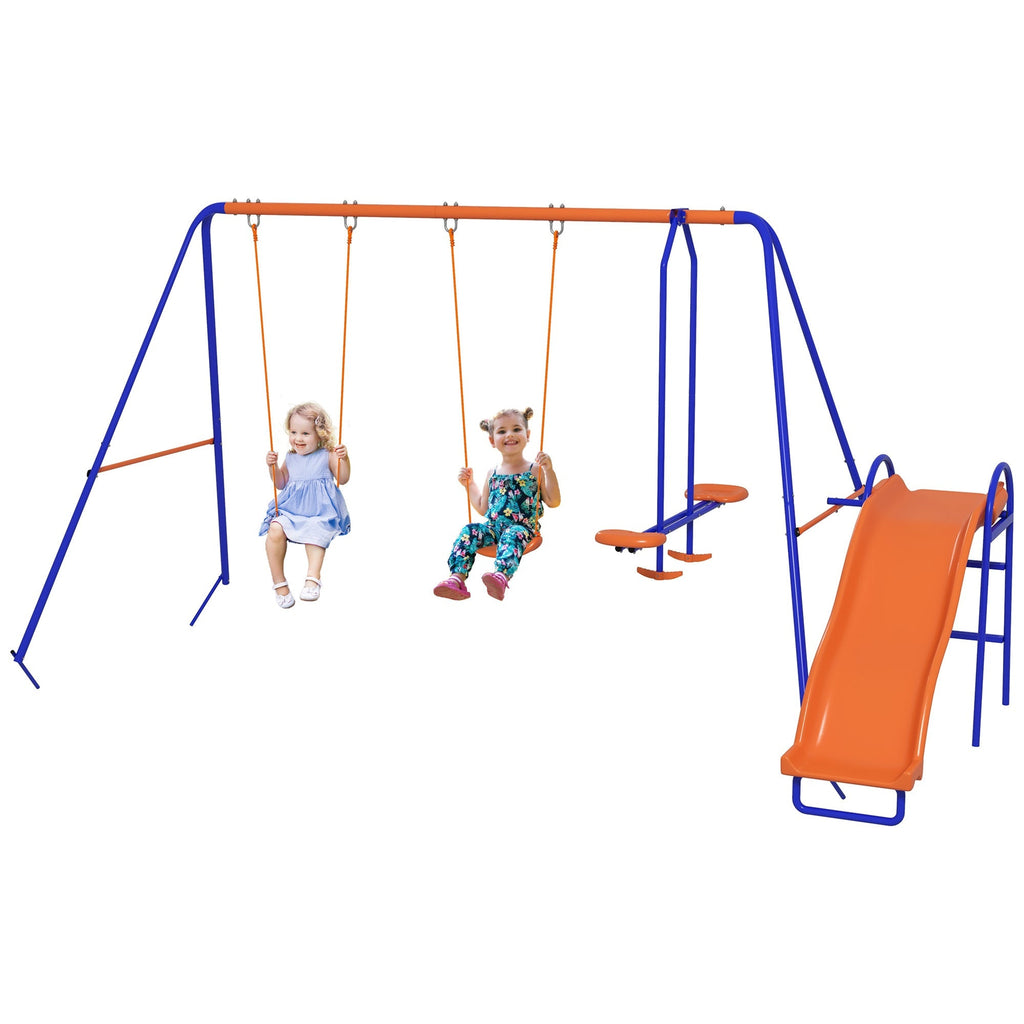 Baloiço Infantil 4 em 1 para Exterior – 367x192x180 cm – 2 Baloiços Individuais, Baloiço Planador, Escorrega, Corda Ajustável e Proteção UV - A minha loja