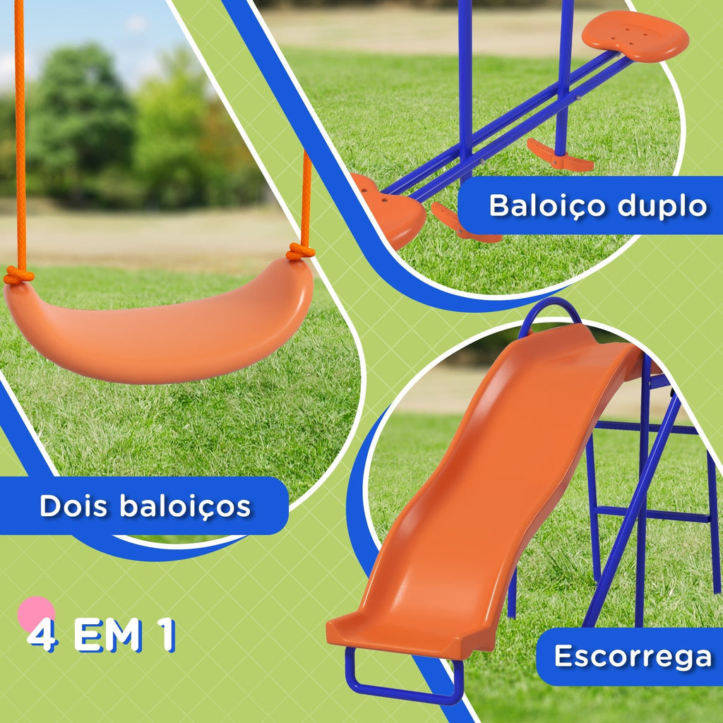 Baloiço Infantil 4 em 1 para Exterior – 367x192x180 cm – 2 Baloiços Individuais, Baloiço Planador, Escorrega, Corda Ajustável e Proteção UV - A minha loja