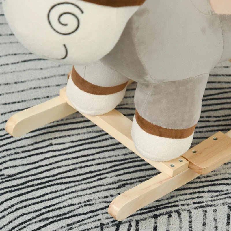 Baloiço Infantil em Forma de Burro de Pelúcia para Bebés 18 - 36 Meses com Som Cinto de Segurança Guidão Apoio para os Pés 61x34x58 cm Cinza - A minha loja