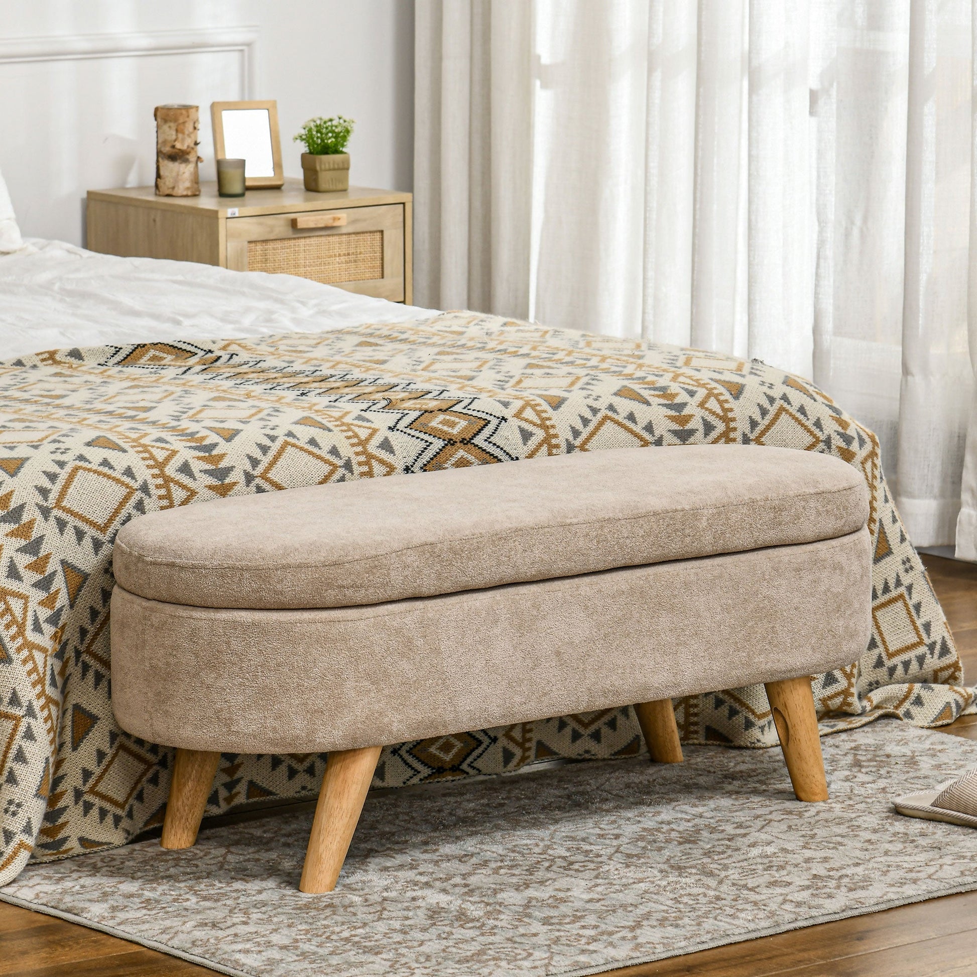 Banco de Armazenamento/Fundo de Cama/Entrada “Freja” – Com Assento Acolchoado e Pés de Madeira | 110x40x43 cm – Bege - A minha loja