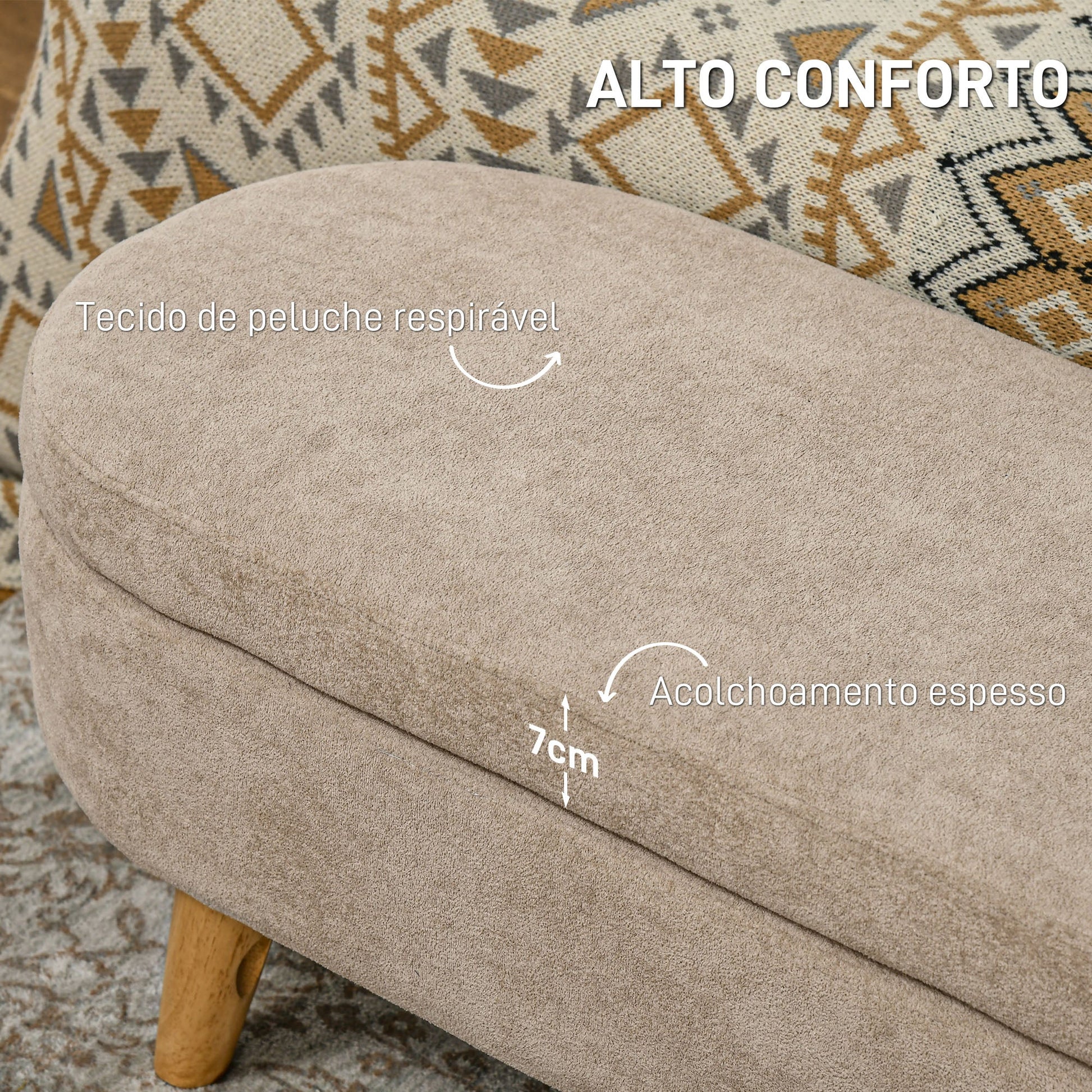 Banco de Armazenamento/Fundo de Cama/Entrada “Freja” – Com Assento Acolchoado e Pés de Madeira | 110x40x43 cm – Bege - A minha loja