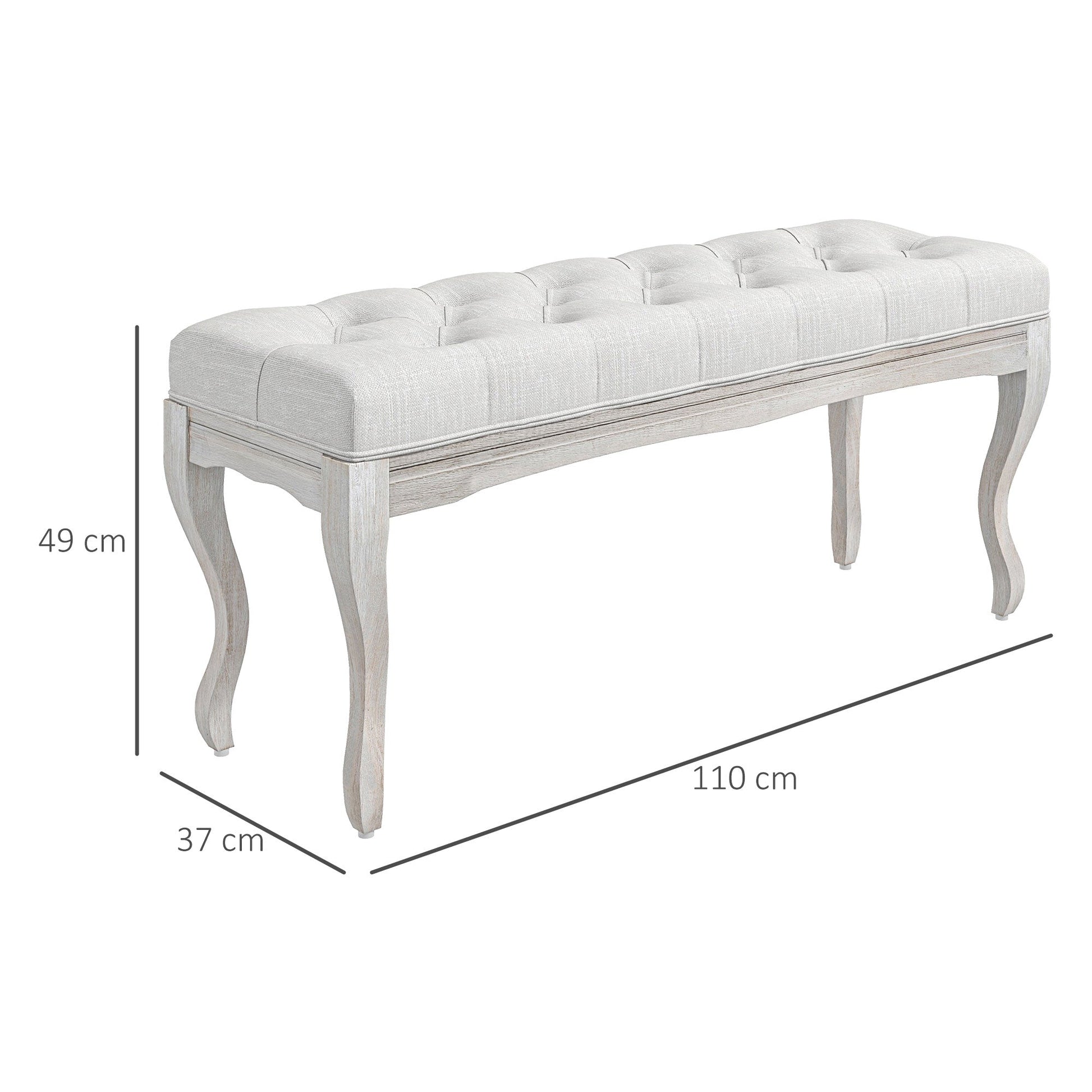 Banco de Pé/Fundo de Cama “Ingrid” – Estilo Vintage com Assento Acolchoado e Pés de Madeira | 110x37x49 cm – Creme - A minha loja