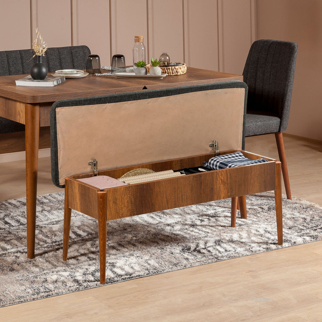 Banco "Gaia" com Baú/Arrumação - Nogueira e Antracite - 110x48x40 cm - Design Elegante - A minha loja