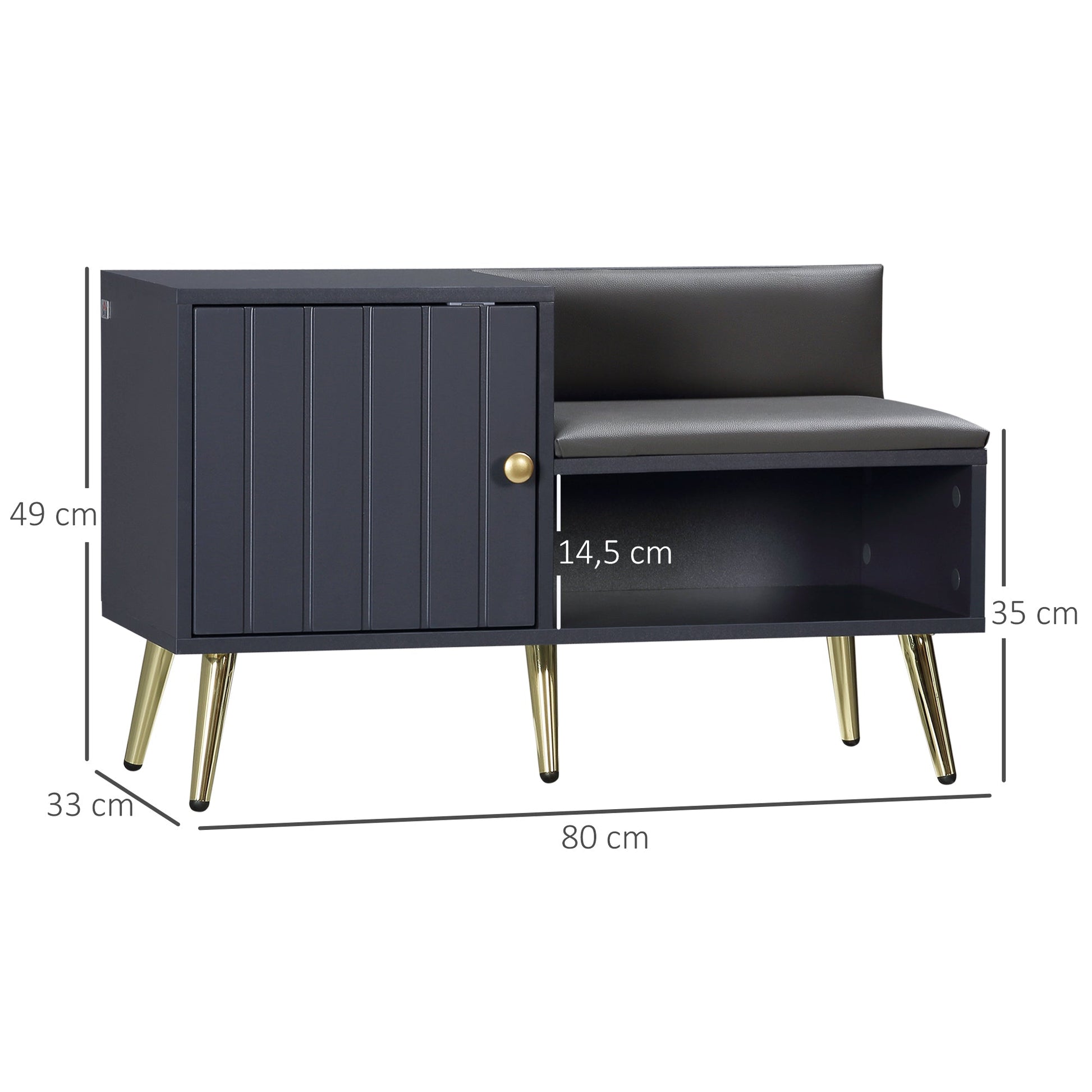 Banco Sapateira com Almofada – Modelo "Skagen" | Estrutura em Madeira e Aço, 80x33x49 cm – Cinza Escuro - A minha loja