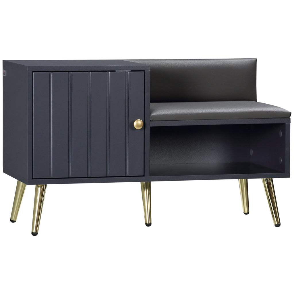 Banco Sapateira com Almofada – Modelo "Skagen" | Estrutura em Madeira e Aço, 80x33x49 cm – Cinza Escuro - A minha loja