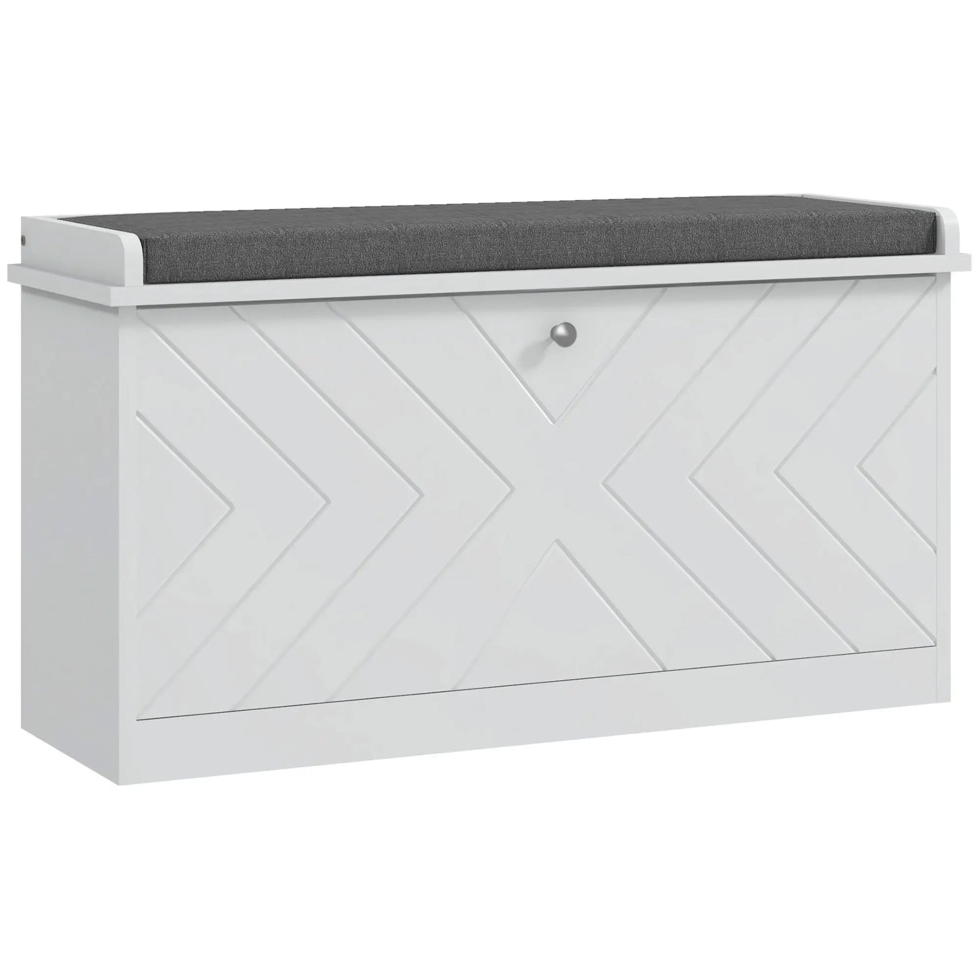 Banco Sapateira “Løvik” – Móvel de Entrada com Almofada e Prateleiras Ajustáveis para 8 Pares de Sapatos | 80x26x44,5 cm – Branco - A minha loja