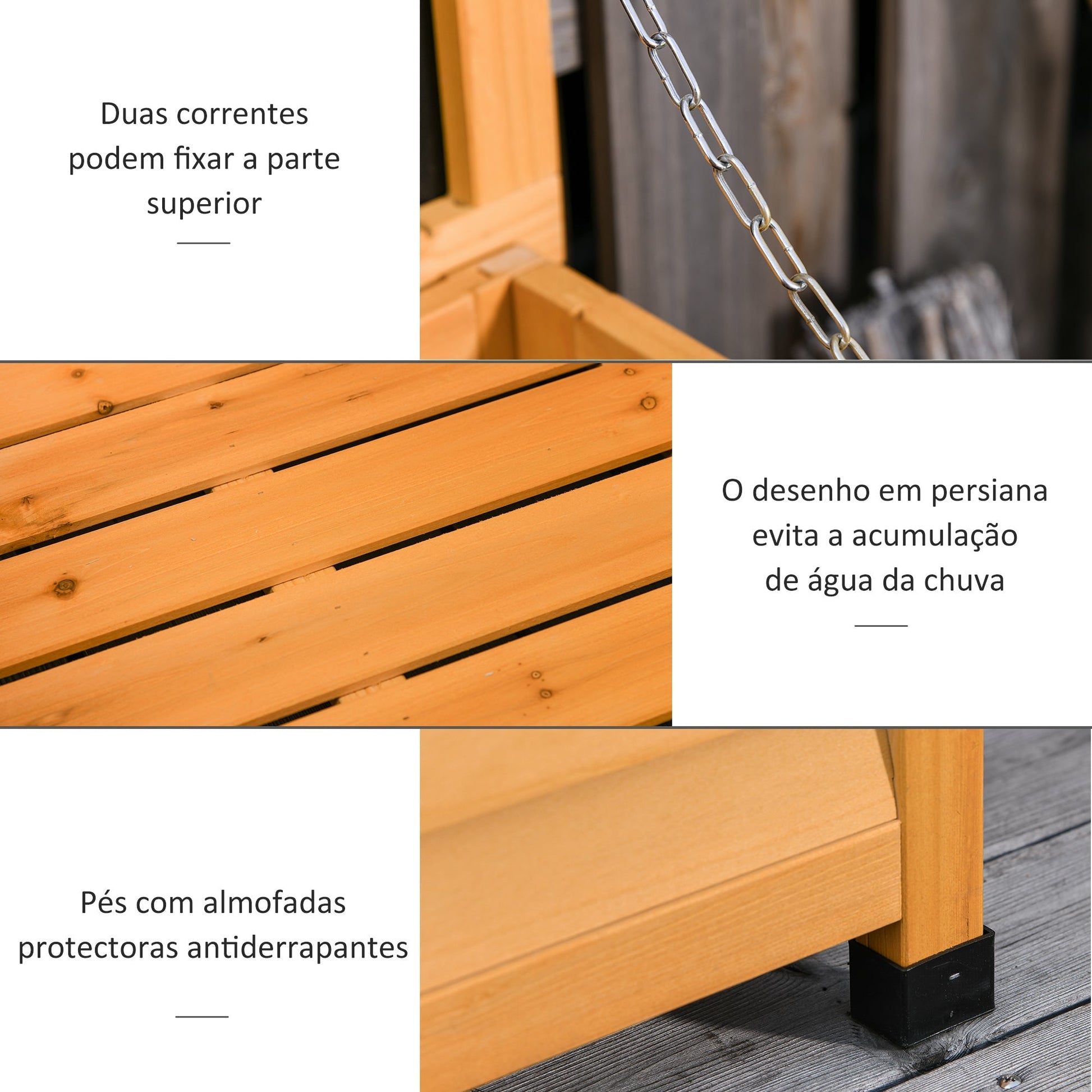 Baú de Armazenamento em Madeira – 127x56x60 cm – Tampa Abatível, Design de Persiana e Proteção contra Intempéries - A minha loja