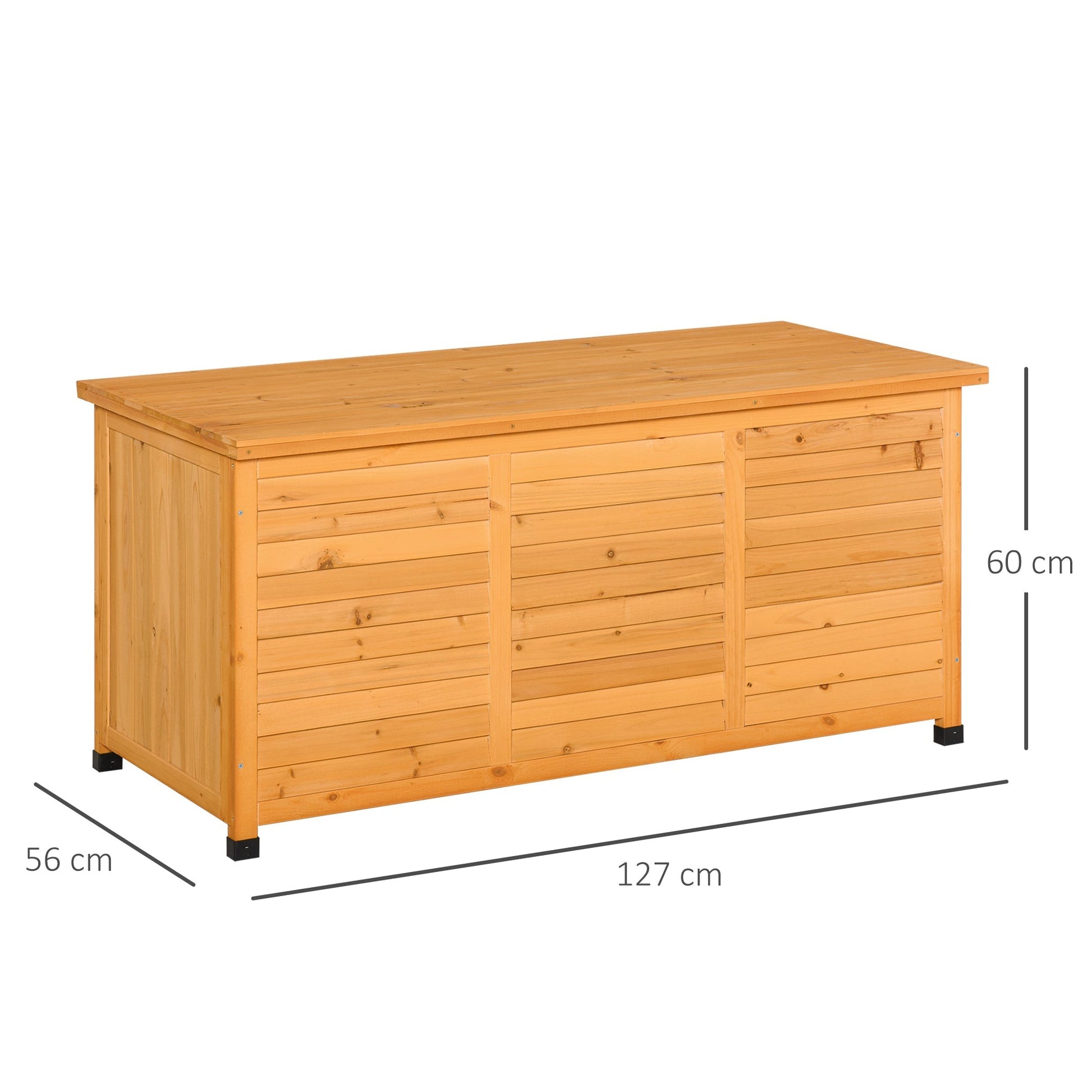 Baú de Armazenamento em Madeira – 127x56x60 cm – Tampa Abatível, Design de Persiana e Proteção contra Intempéries - A minha loja