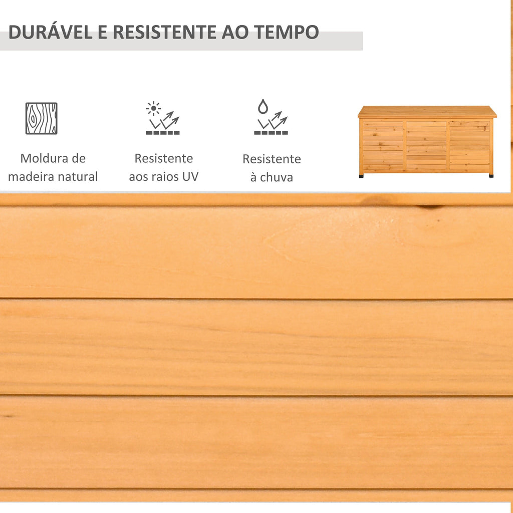 Baú de Armazenamento em Madeira – 127x56x60 cm – Tampa Abatível, Design de Persiana e Proteção contra Intempéries - A minha loja