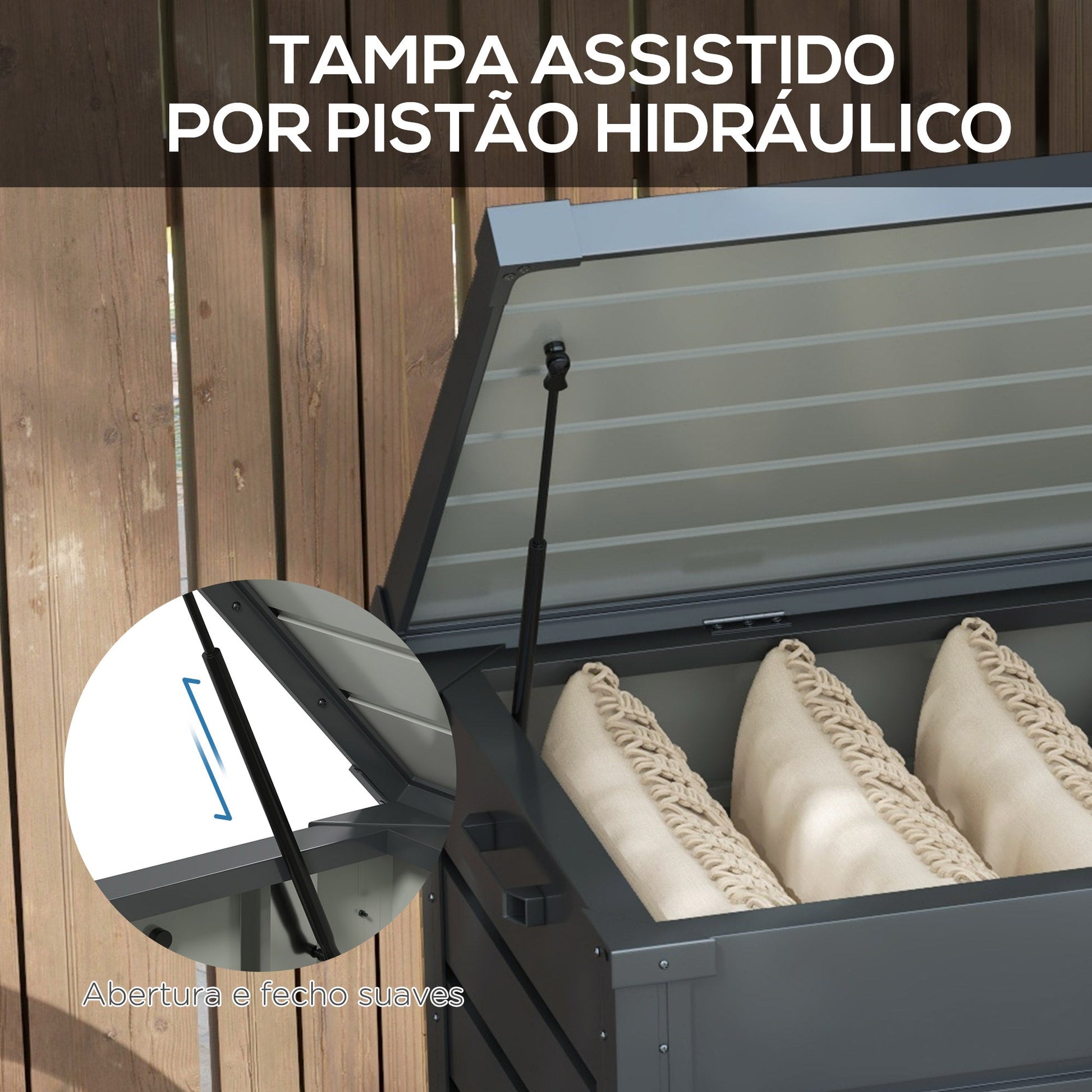 Baú de Armazenamento para Exterior – Aço Galvanizado – 311L – 120x62x66 cm – Cinza Escuro - A minha loja