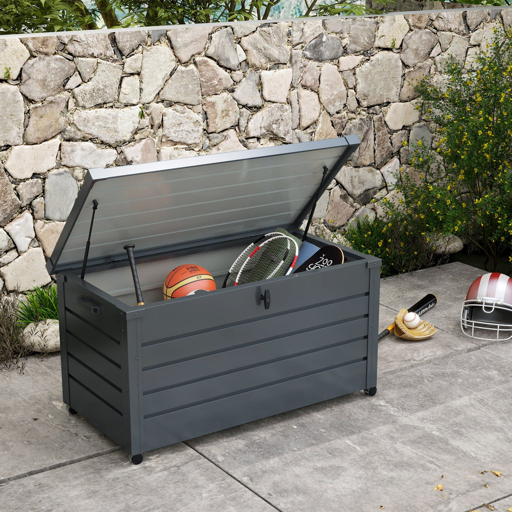 Baú de Armazenamento para Exterior – Aço Galvanizado – 311L – 120x62x66 cm – Cinza Escuro - A minha loja