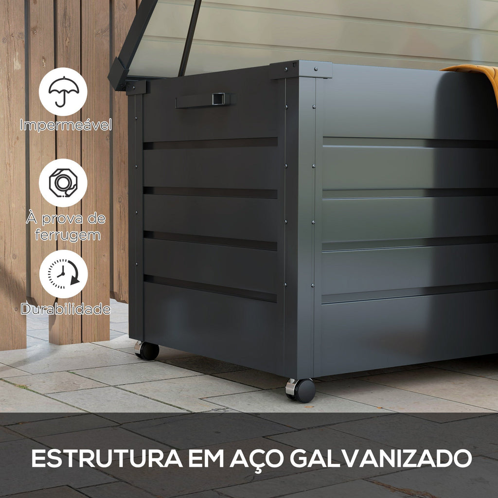 Baú de Armazenamento para Exterior – Aço Galvanizado – 311L – 120x62x66 cm – Cinza Escuro - A minha loja