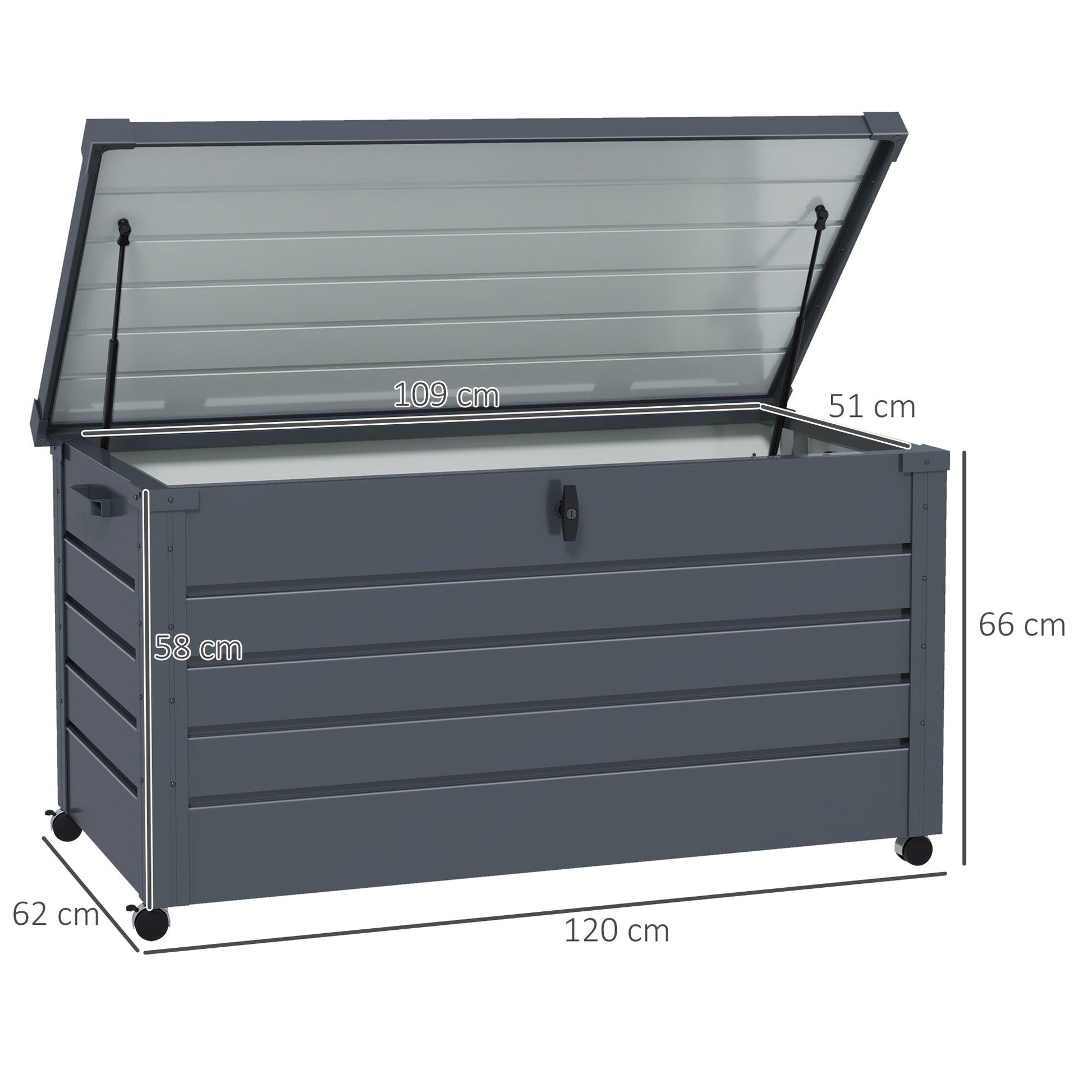 Baú de Armazenamento para Exterior – Aço Galvanizado – 311L – 120x62x66 cm – Cinza Escuro - A minha loja