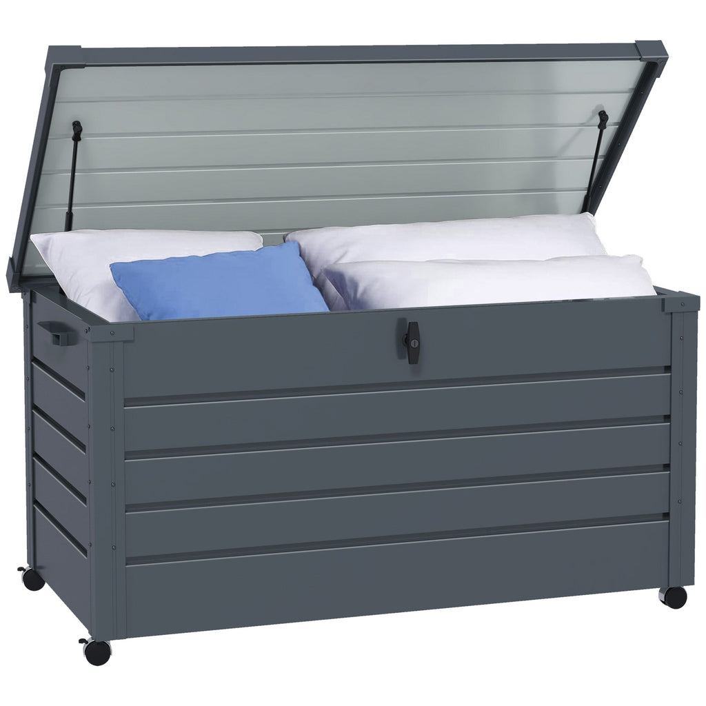 Baú de Armazenamento para Exterior – Aço Galvanizado – 311L – 120x62x66 cm – Cinza Escuro - A minha loja