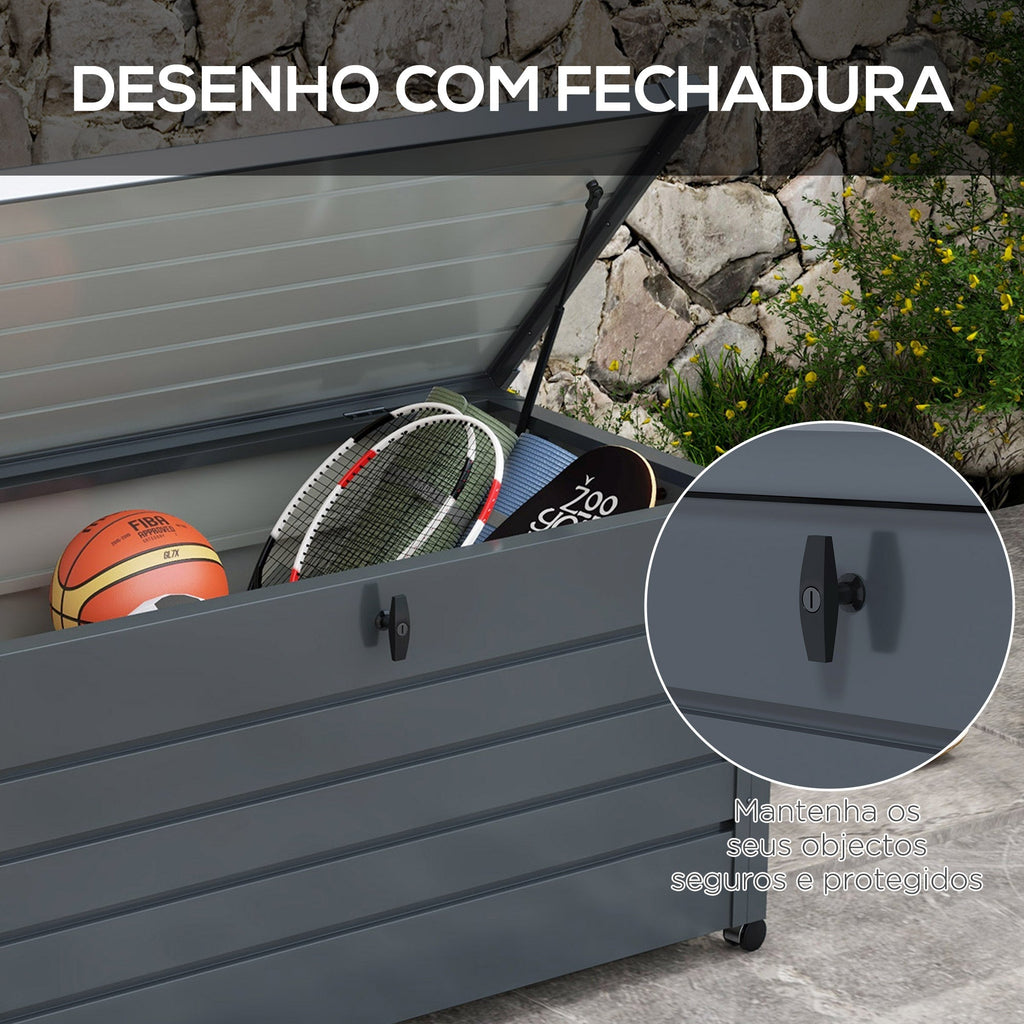 Baú de Armazenamento para Exterior – Aço Galvanizado – 311L – 120x62x66 cm – Cinza Escuro - A minha loja