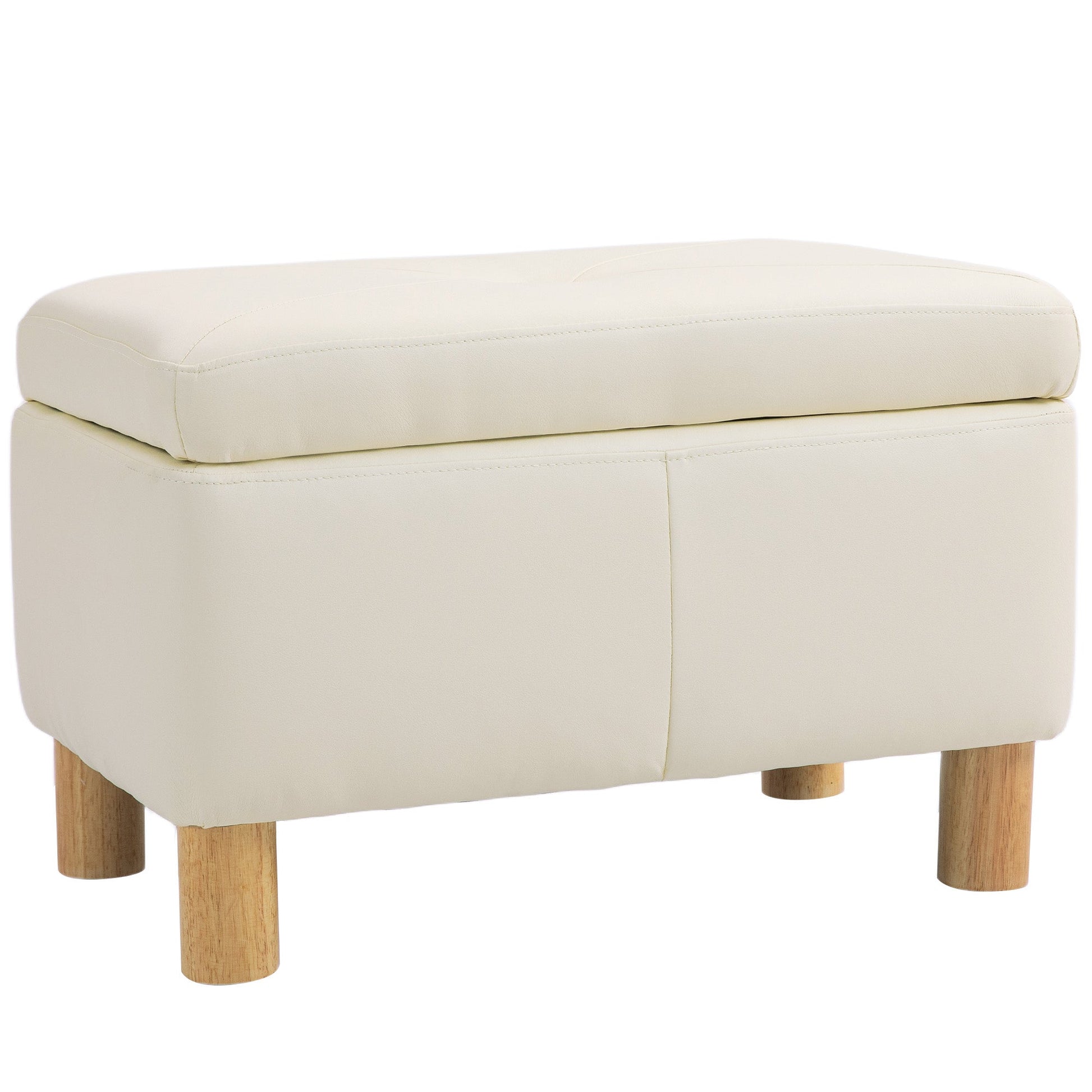 Baú Puff de Armazenamento "Lykke" – 33L – Estofado em Couro PU – 60x38x40 cm – Creme - A minha loja