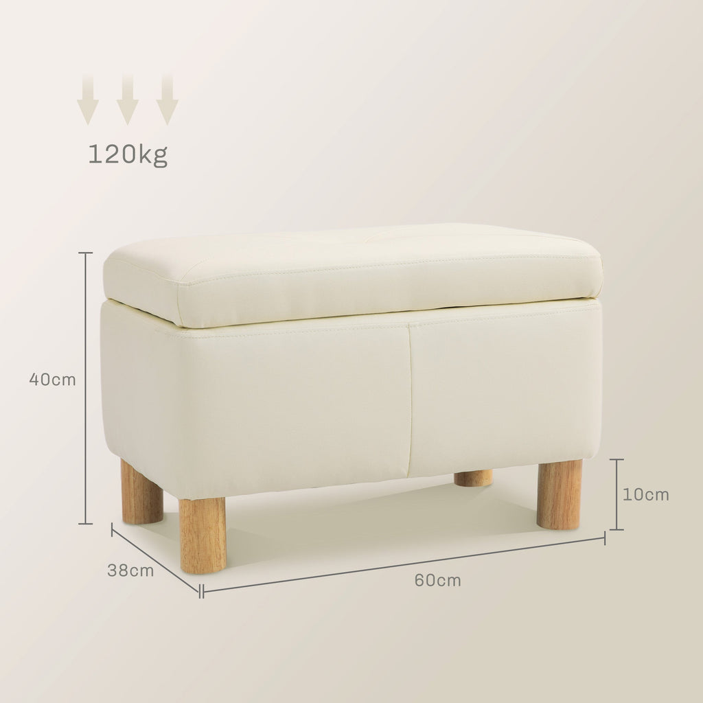 Baú Puff de Armazenamento "Lykke" – 33L – Estofado em Couro PU – 60x38x40 cm – Creme - A minha loja