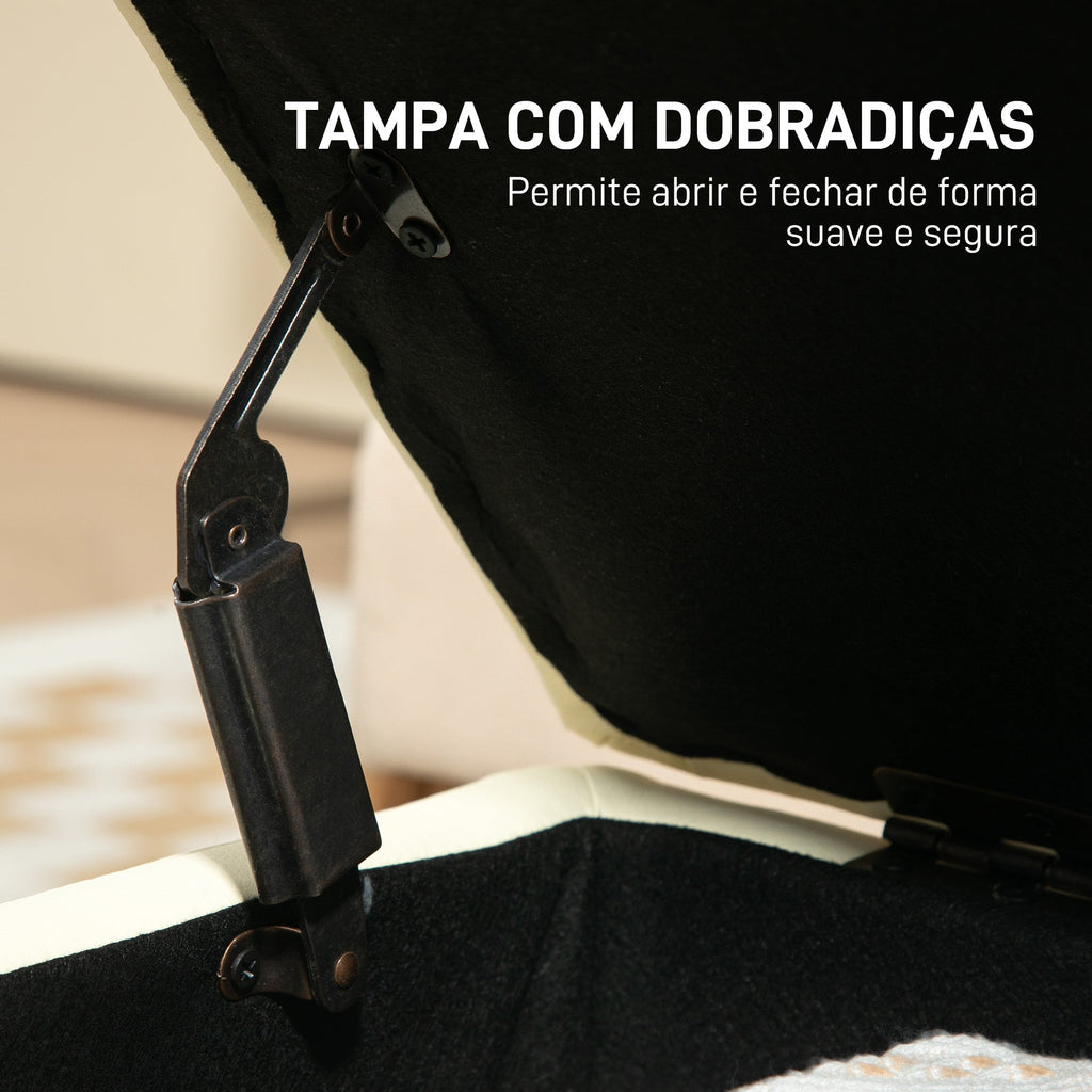 Baú Puff de Armazenamento "Lykke" – 33L – Estofado em Couro PU – 60x38x40 cm – Creme - A minha loja