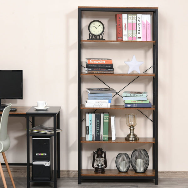 Estantes de estilo industrial com 6 prateleiras abertas para livros Armazenamento da sala de estar Escritório 80x30x180 cm Castanho Rústico