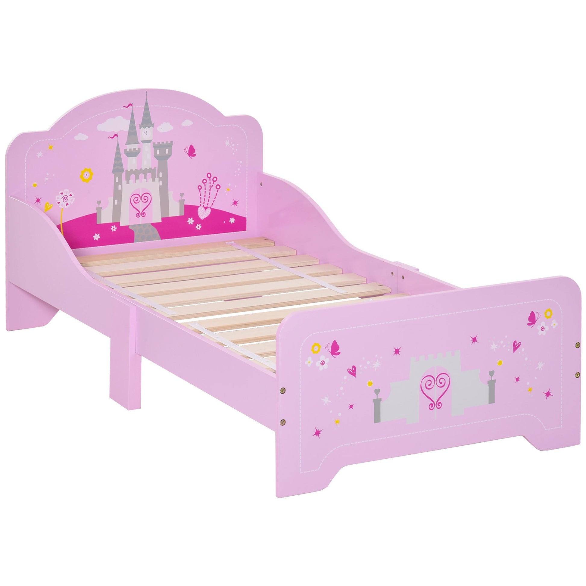 Cama Infantil acima de 3 Anos Cama para Crianças de Madeira com Barreira de Proteção Carga Máx. 50kg 143x73x60cm Rosa