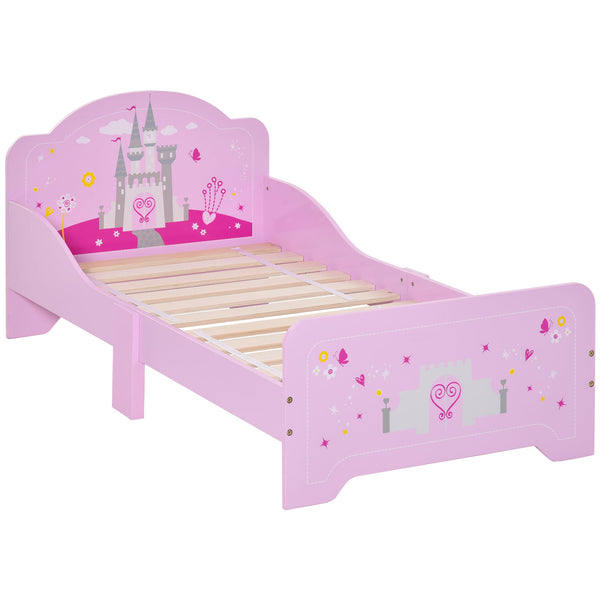 Cama Infantil acima de 3 Anos Cama para Crianças de Madeira com Barreira de Proteção Carga Máx. 50kg 143x73x60cm Rosa