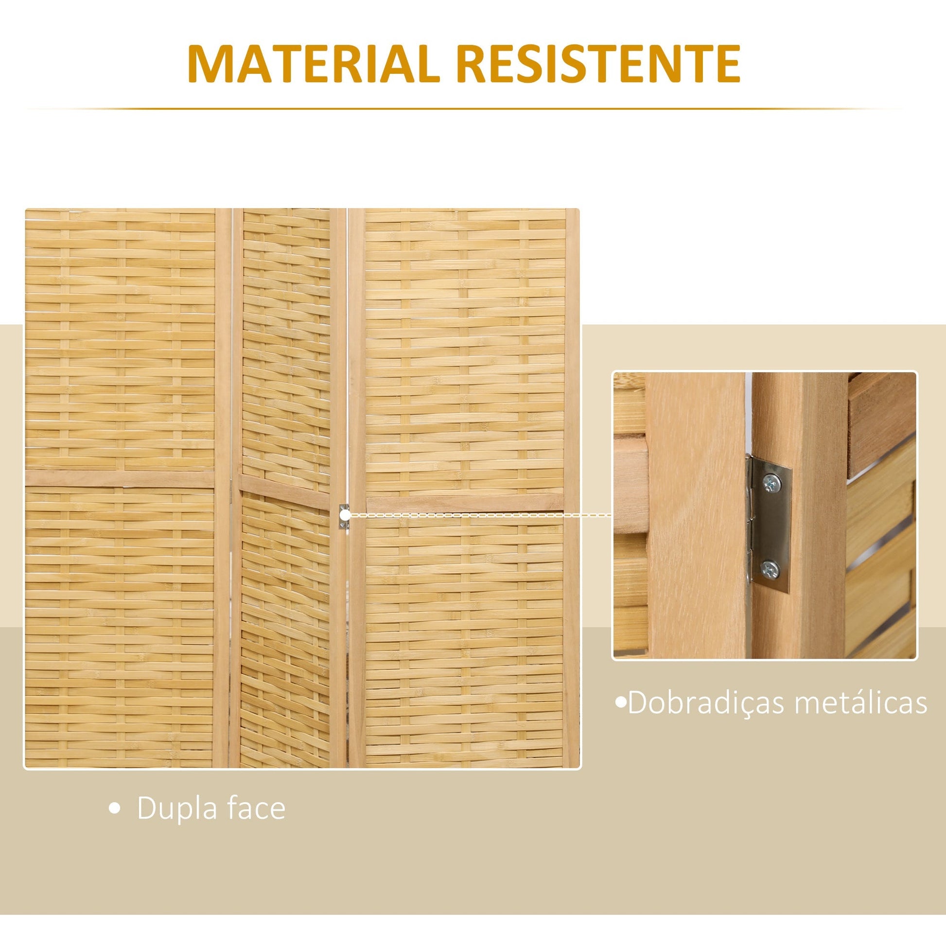 Biombo de 3 Paineis Separador de Ambientes Dobrável 120x1,8x170 cm Divisor de Ambientes com Padrão Tecido em Bambu Estilo Rústico para Escritório Dormitório Sala de Estar Madeira - A minha loja