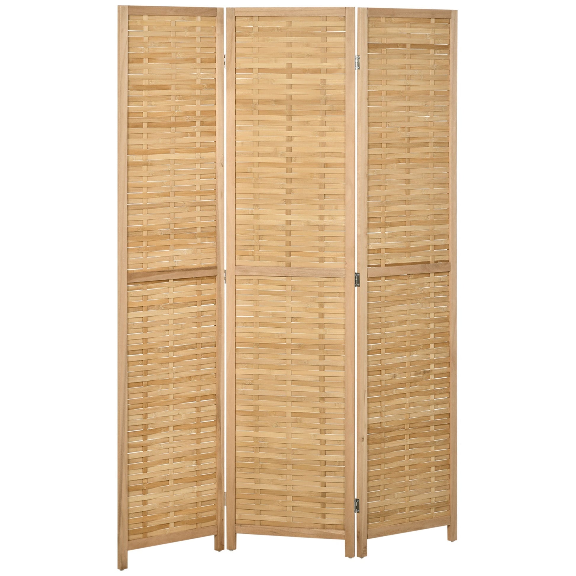 Biombo de 3 Paineis Separador de Ambientes Dobrável 120x1,8x170 cm Divisor de Ambientes com Padrão Tecido em Bambu Estilo Rústico para Escritório Dormitório Sala de Estar Madeira - A minha loja