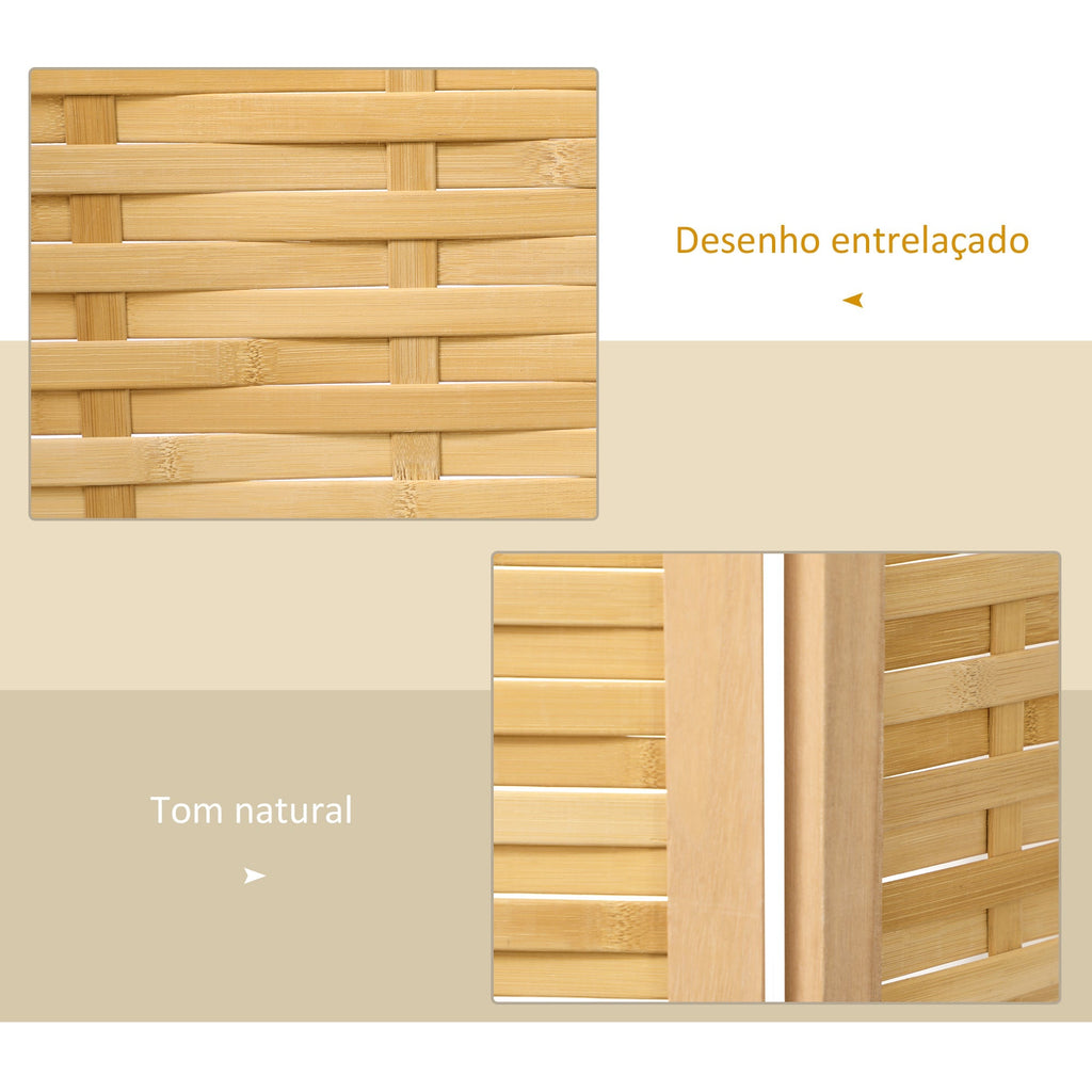 Biombo de 3 Paineis Separador de Ambientes Dobrável 120x1,8x170 cm Divisor de Ambientes com Padrão Tecido em Bambu Estilo Rústico para Escritório Dormitório Sala de Estar Madeira - A minha loja