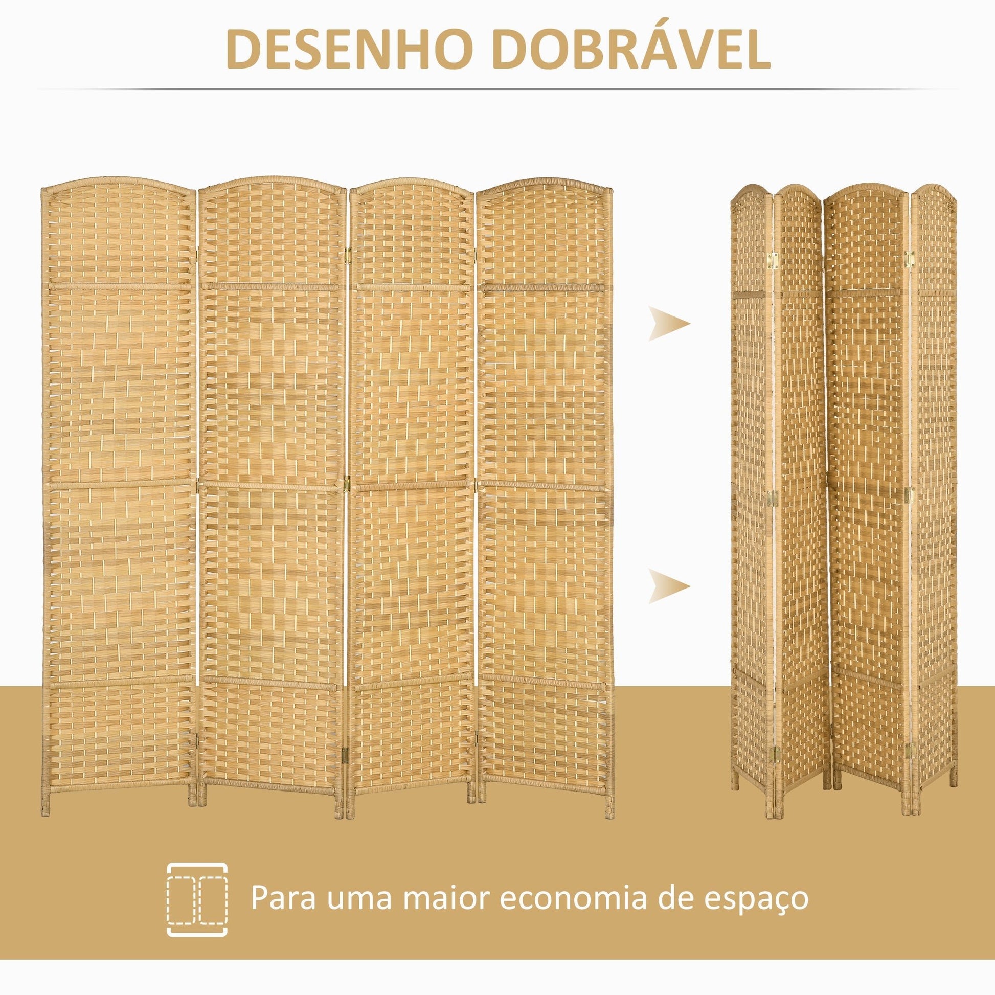 Biombo Dobrável "Naturalis" – 4 Painéis, Madeira de Paulownia e Polipropileno – 180x180 cm - A minha loja