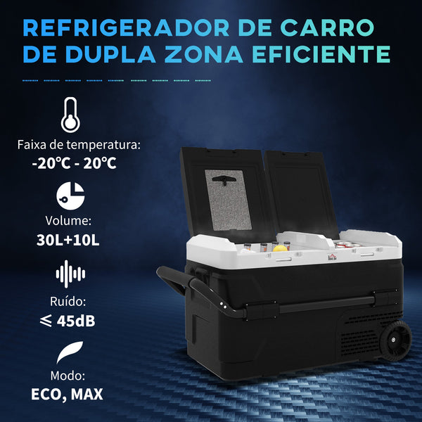 Geleira Elétrica de Compressor Portátil 40L com Dupla Zona Refrigeradora para Carro -20℃-20℃ 12 / 24V DC e 100-240V AC com Luz LED e Alça Telescópica para Viagens 80x47,5x46,6 cm Preto – Modelo Toulon