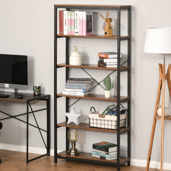 Estantes de estilo industrial com 6 prateleiras abertas para livros Armazenamento da sala de estar Escritório 80x30x180 cm Castanho Rústico