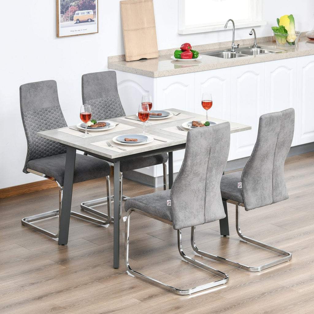 Conjunto de 4 Cadeiras de Sala de Jantar Estofadas em Veludo com Assento Acolchoado e Pés de Metal Cadeiras Cantilever Modernas 45x61x98cm Cinza