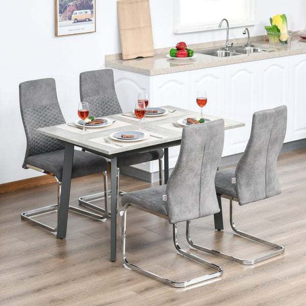 Conjunto de 4 Cadeiras de Sala de Jantar Estofadas em Veludo com Assento Acolchoado e Pés de Metal Cadeiras Cantilever Modernas 45x61x98cm Cinza