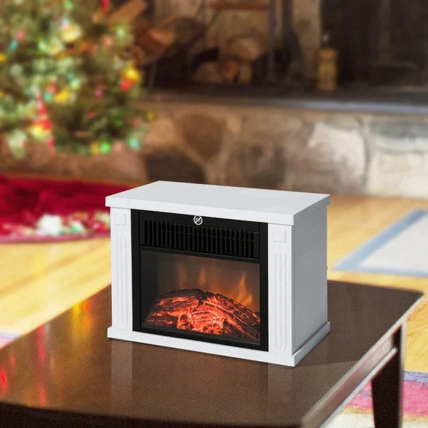 Lareira Elétrica Portátil Lareira Elétrica Compacta com Termostato Ajustável 600W/1200W e Efeito de Chama Realista 34x17x25cm Branco