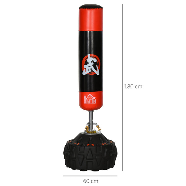 Saco de Boxe em Pé Saco de Boxe para Adultos com Grande Base Preenchível de Areia e Água e Molas Amortecedoras Ø60x180 cm Preto e Vermelho