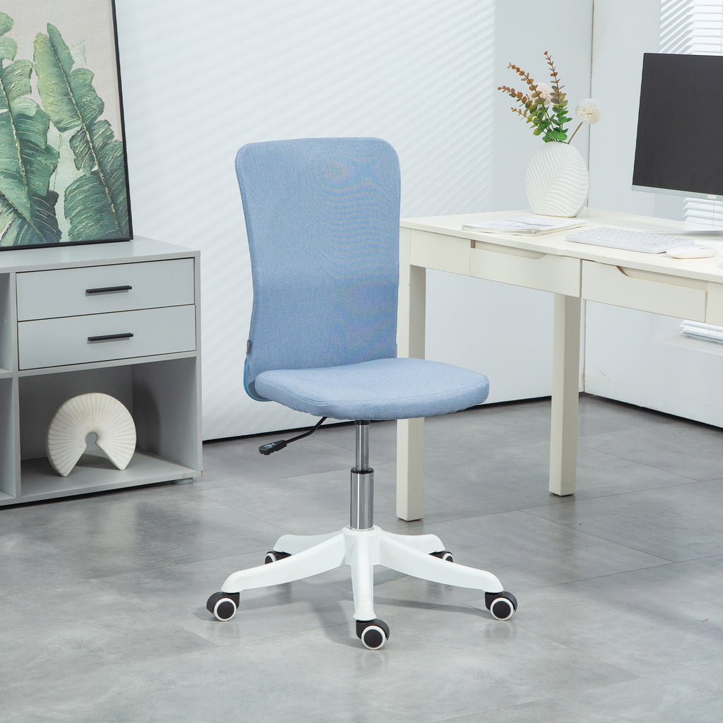 Cadeira de Escritório sem Apoio para os Braços Cadeira de Escritório Giratória Estofada em Linho Sintético com Altura Ajustável para Estudo Dormitório Tocador Carga 120 kg 53x43x85-93 cm Azul