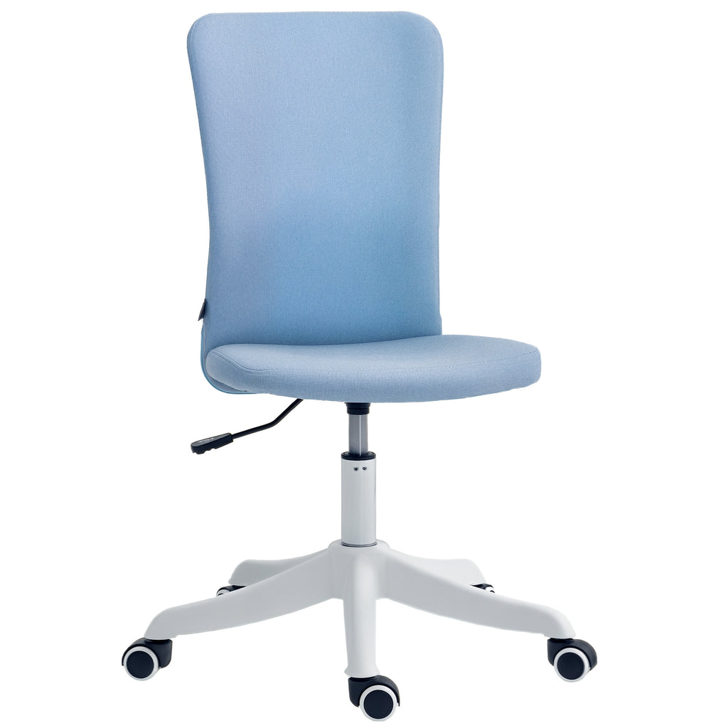 Cadeira de Escritório sem Apoio para os Braços Cadeira de Escritório Giratória Estofada em Linho Sintético com Altura Ajustável para Estudo Dormitório Tocador Carga 120 kg 53x43x85-93 cm Azul