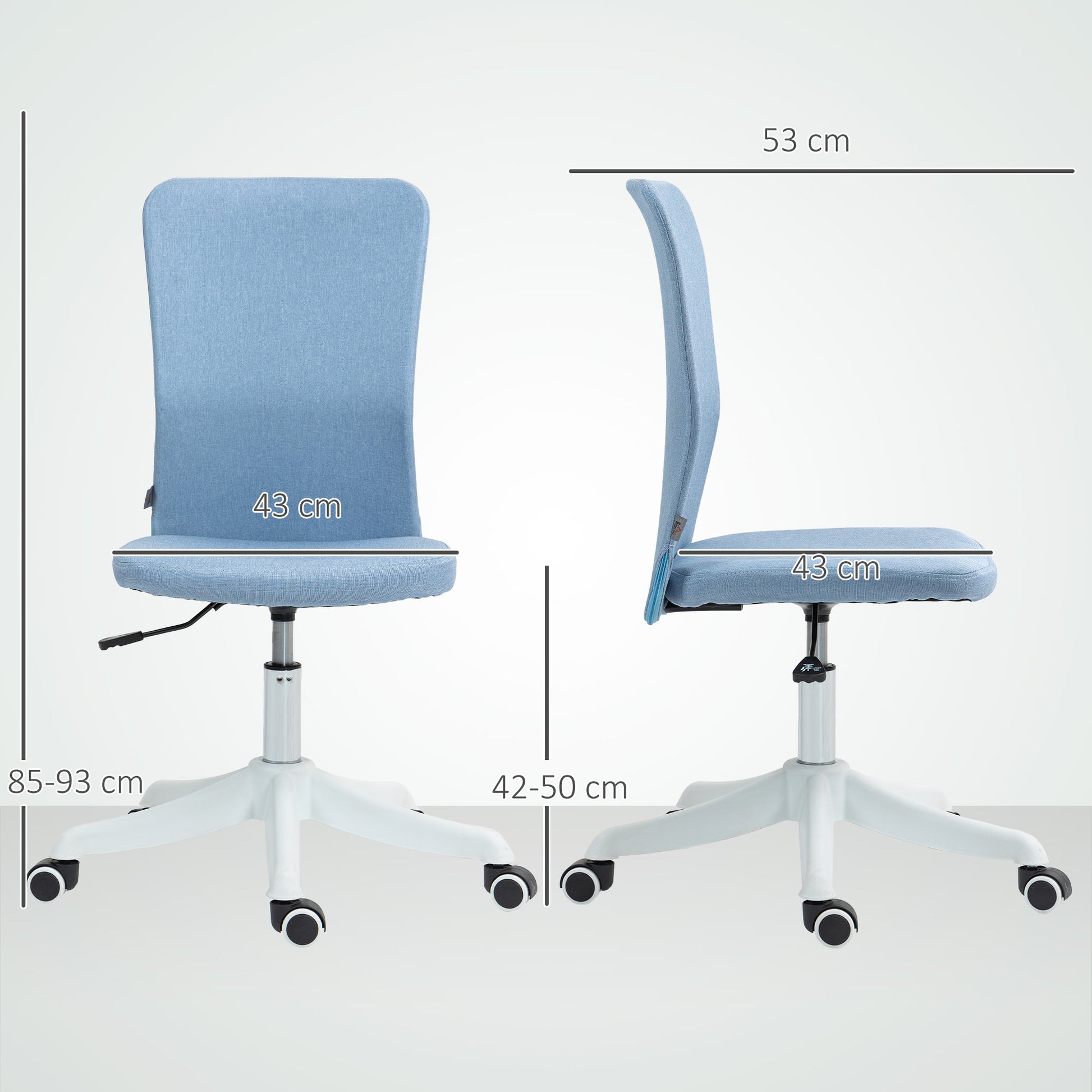 Cadeira de Escritório sem Apoio para os Braços Cadeira de Escritório Giratória Estofada em Linho Sintético com Altura Ajustável para Estudo Dormitório Tocador Carga 120 kg 53x43x85-93 cm Azul