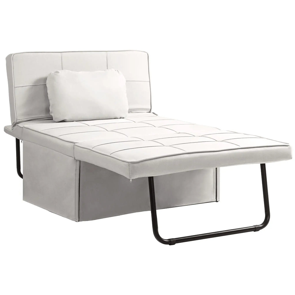 Sofá Cama Individual 3 em 1 Estofado em Linho Sofá Reclinável em 5 Posições com Apoio para os Pés e Apoio para a Cabeça para Sala de Estar Carga Máxima 200kg 95x189x43 cm Branco Gelo
