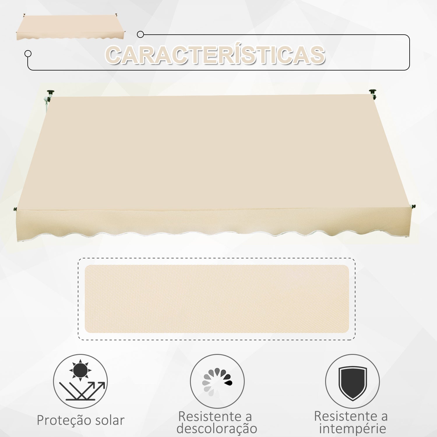 Toldo Manual Retrátil para Exterior 300x150x170-280cm Toldo Enrolável Altura Ajustável com Manivela Proteção Solar para Terraço Balcão Jardim Bege