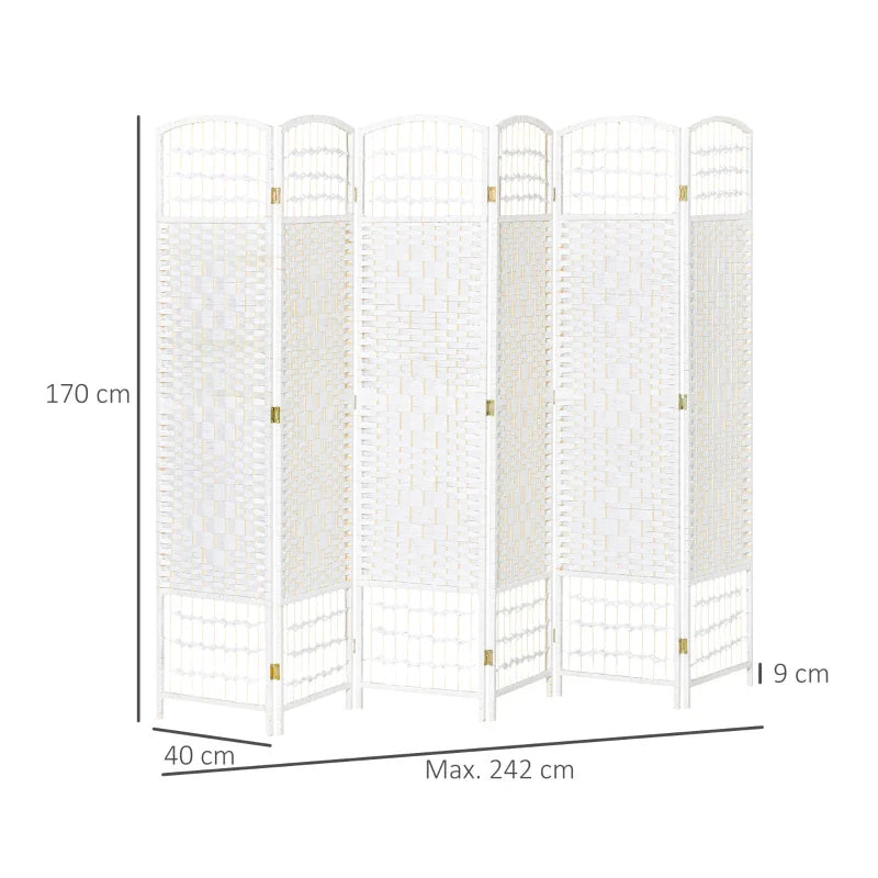 Biombo de 6 Paineis Separador de Ambientes Dobrável 242x170cm Divisória de Habitações de Fibra de Papel Decoração Elegante para Dormitório Sala de Estar Branco