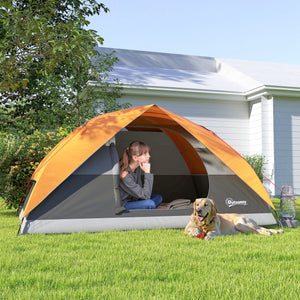 Tenda de Campismo para 2-3 Pessoas Tenda de Campismo Dobrável com Porta Janela de Malha Bolsos Gancho e Bolsa de Transporte Impermeável Fácil Instalação para Caminhadas 205x275x135 cm Laranja e Cinza